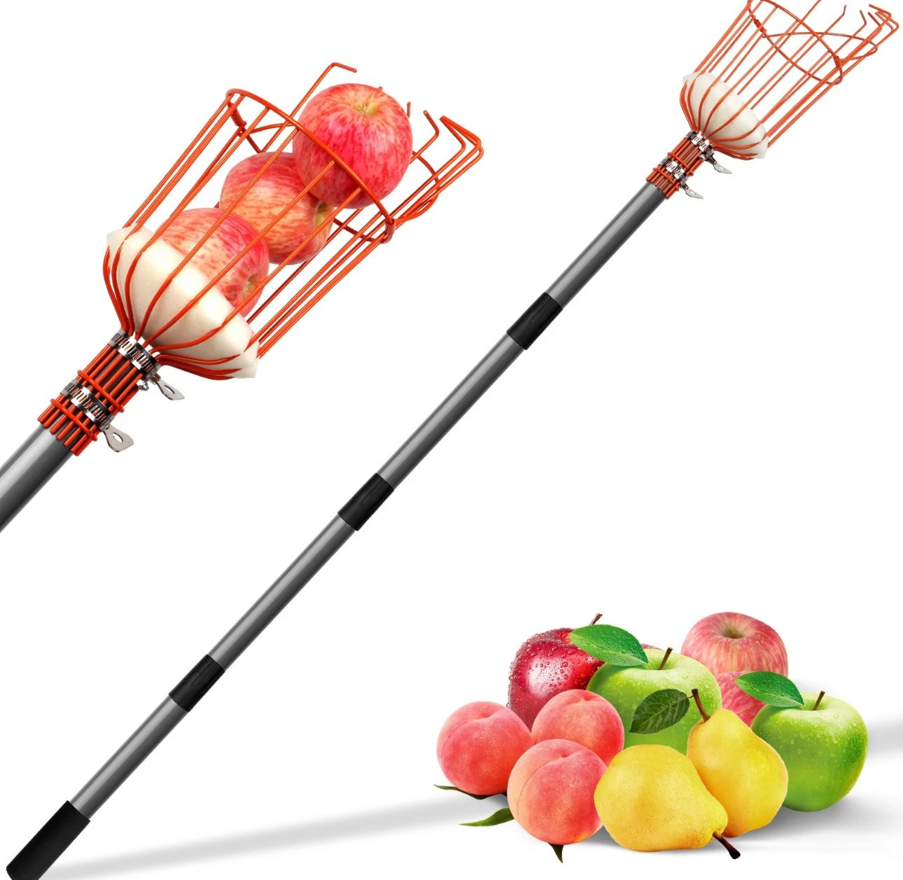 Garden Fruit Harvester Tool Telescoping Aluminum Handle Extendable Fruit Picker