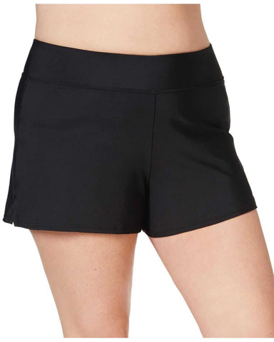 Swim Solutions Womens Plus Swim Boy Shorts, Black Solid, Size 18W Ladies