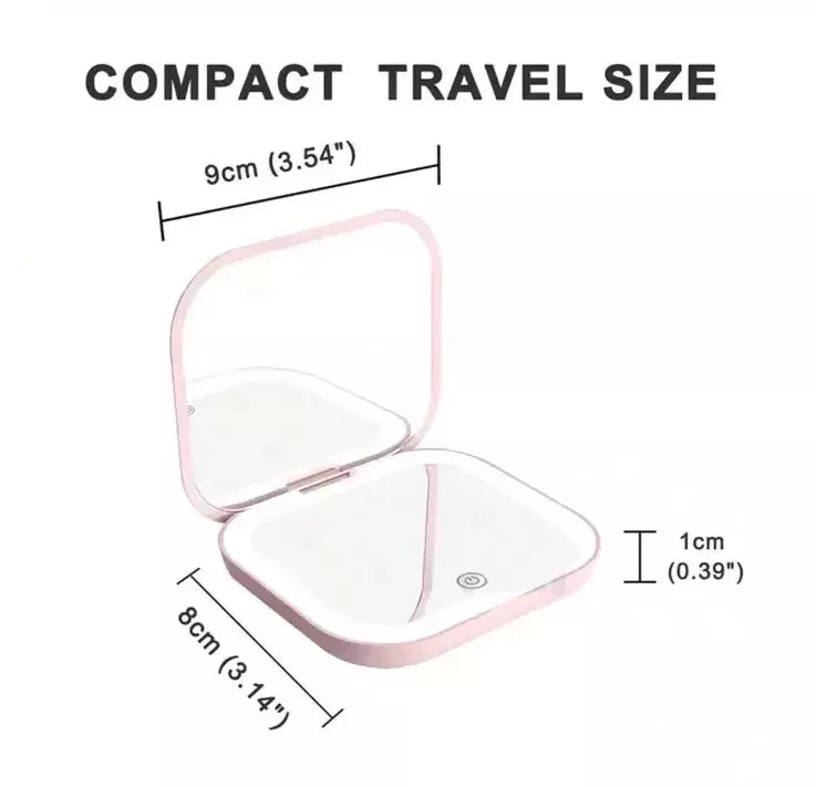 1pc Compact Mini LED Vanity Mirror - 2X Magnifying Portable Makeup Mirror - NEW